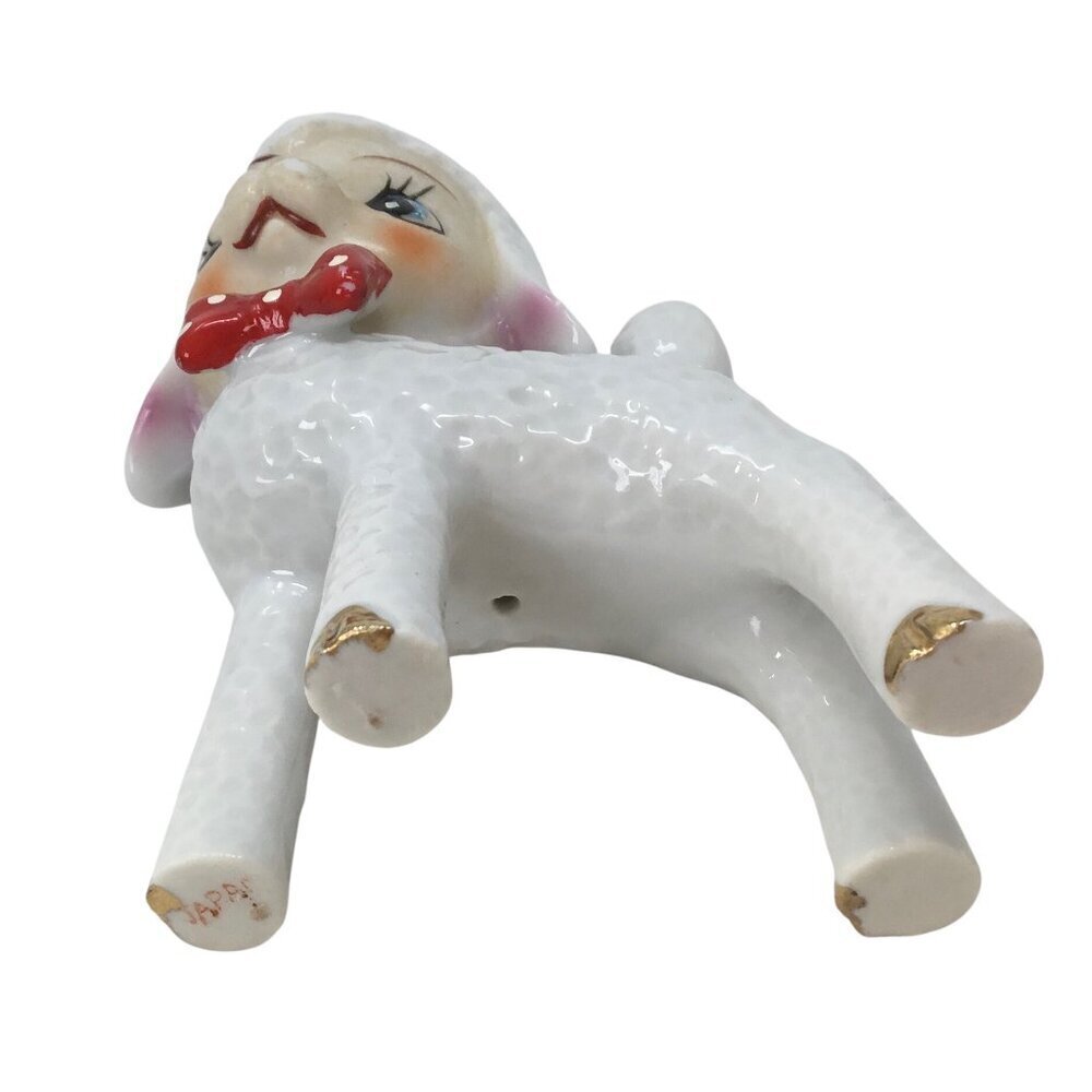 Vintage Athropomorphic White Lamb Red Bow Tie Figure Figurine Japan MCM 50s 60s - Picture 9 of 10
